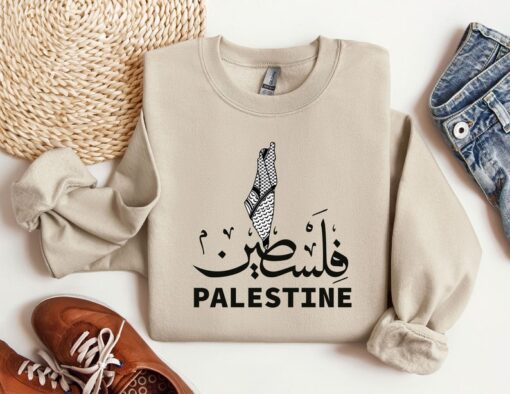 Palestine Map Sweatshirt, Arabic Crewneck, Kufiya Sweatshirt, Free Palestine Hoodie, Palestine Flag Crewneck