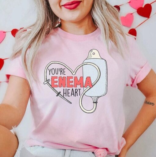 Valentine's Day Tshirt for Nurse - Enema Heart Med surg ICU Er Ed Rn Vday Shirt - Valentine Heart Medical Humor Nursing