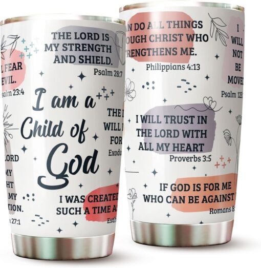 Stainless Steel I Am a Child of God Tumbler Cup 20oz - Christian Faith Jesus God Bible Verse Religious Gifts