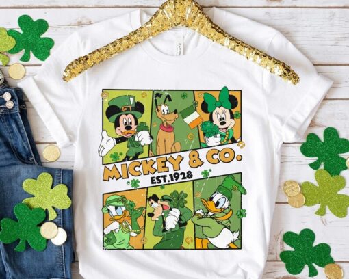 Mickey Minnie Pluto Goofy Donald Daisy Friends St. Patrick Day With Lucky Leaf Let Shenanigans Begin Shirt Family