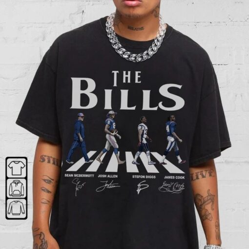 Bills Walking Abbey Road Signatures Football Shirt, Sean McDermott, Josh Allen, Stefon Diggs, James Cook