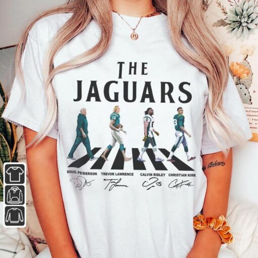 Jaguars Walking Abbey Road Signatures Football Shirt, Doug Pederson,TrevorLawrence, CalvinRidley, ChristianKirk