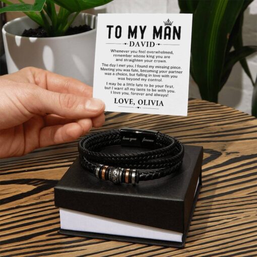 To My Man Bracelet With Personalized Message Card - Husband / Soulmate Gift Ideas - Gifts For Birthday, Anniversary