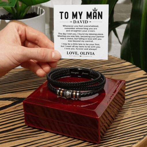 To My Man Bracelet With Personalized Message Card - Husband / Soulmate Gift Ideas - Gifts For Birthday, Anniversary