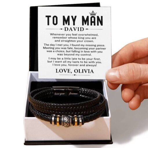 To My Man Bracelet With Personalized Message Card - Husband / Soulmate Gift Ideas - Gifts For Birthday, Anniversary