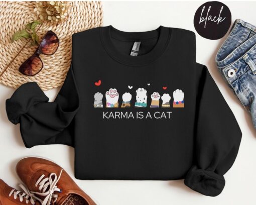 Karma is a Cat Sweatshirt, Midnights Album, Swiftie Fan Gift, Swiftie Friendship Bracelets, Swiftie Music Lyrics