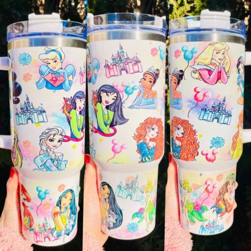 Princess Cartoon 40oz Quencher stainless tumbler/Princess tumbler / Anime quencher tumbler / Ariel Stanley dupe tumbler