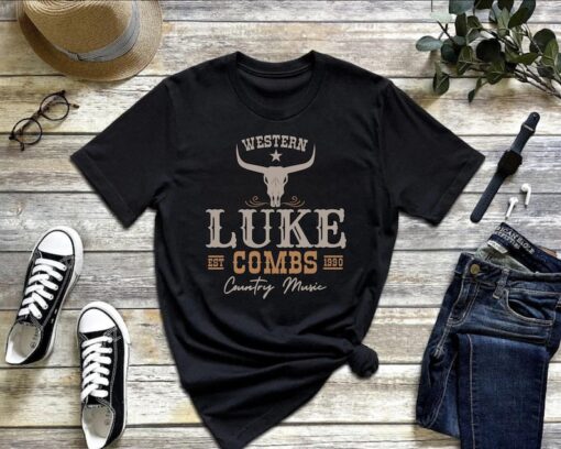 Luke Combs EST 1990 T Shirt, Concert Shirt, Western Luke Combs Bullhead Tour 2023 Merch, Country Music Fan