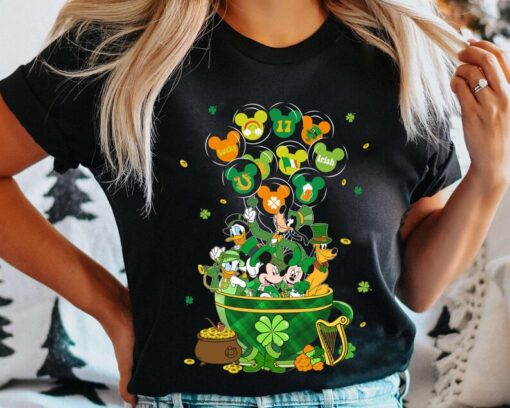 Mickey And Friends Irish Tea Cup Balloon Comfort Colors Shirt, Shamrock Lucky Disney T-shirt, St Patrick's Day Gift