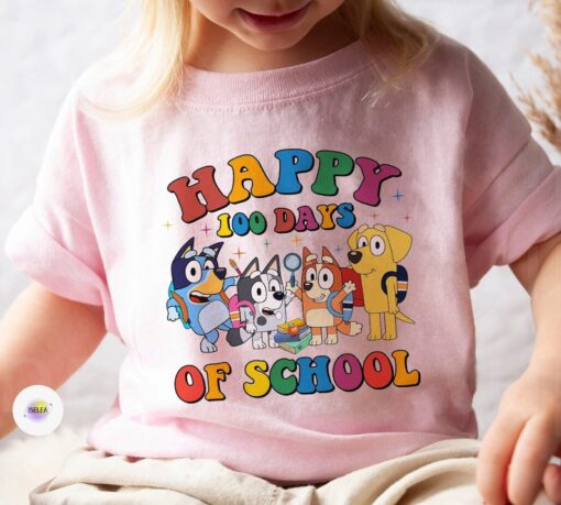 Bluey 100 Days Of School Tshirt, Bluey Bandit Bingo And Friends Happy School Tee