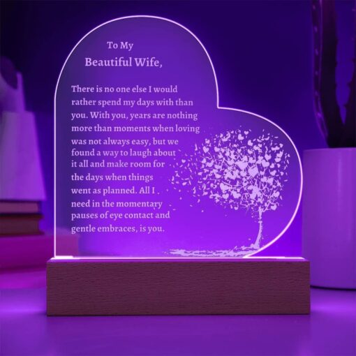 Personalized Engraved Acrylic Heart Plaque with LED Stand, Heartfelt Valentine's Gift For Wife