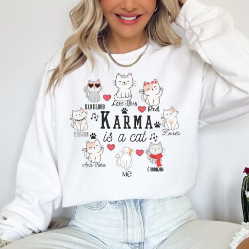 Karma Is A Cat Sweatshirt, Fan Sweatshirt, Music Album as books Sweatshirt, Reputation, Music Sweatshirt