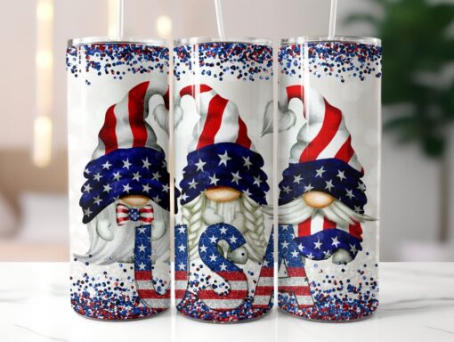 USA Gnomes Faux Glitter 20oz tumbler with Straw