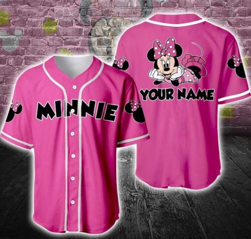 Personalized Disney Minnie Play Baseball Jersey, Disney Mouse Baseball Jersey, Custom Name And Number Baseball Jersey