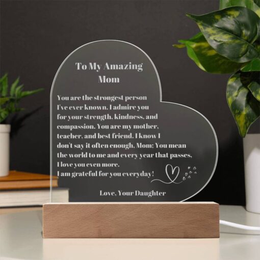 Mom Gift, Mother Daughter Gifts, Mom Heart Acrylic Plaque Gift, Present to My Mom on Mother's Day