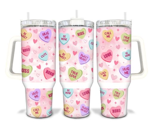 Valentines Day Hearts Sublimated 40oz Quencher Tumbler