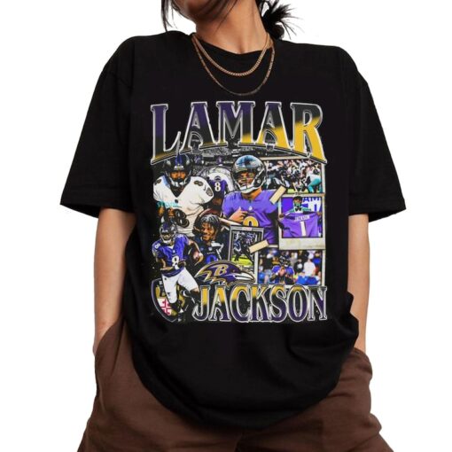 Lamar Jackson Football T-Shirt, Lamar Jackson Tee, Retro Lamar Jackson Oversized T-Shirt, Sport T-Shirt