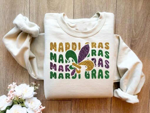 Mardi Gras Glitter Sweatshirt,Trendy Mardi Gras Sweatshirt, Mardi Gras Party Shirt, Fat Tuesday Gift, Carnival Shirt