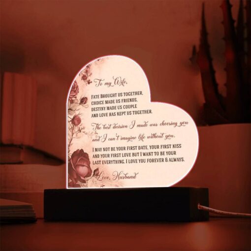 Gift for wife, Gift from husband, Valentines day gift, Acrylic Heart Plaque, gift for her, To my wife gift