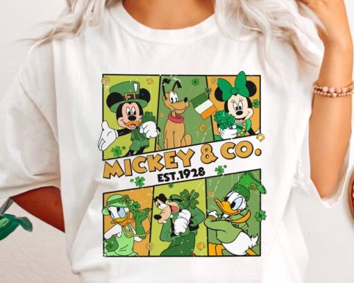 Mickey Minnie Pluto Goofy Donald Daisy Friends St. Patrick Day With Lucky Leaf Let Shenanigans Begin Shirt Family