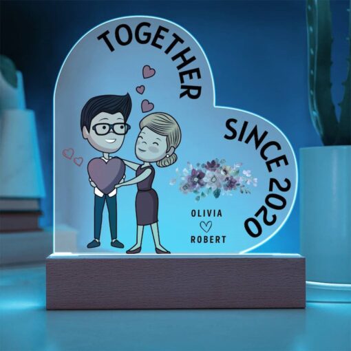 Together Since - Couple Personalized Custom Heart Shaped Acrylic Plaque, Gift For Husband Wife