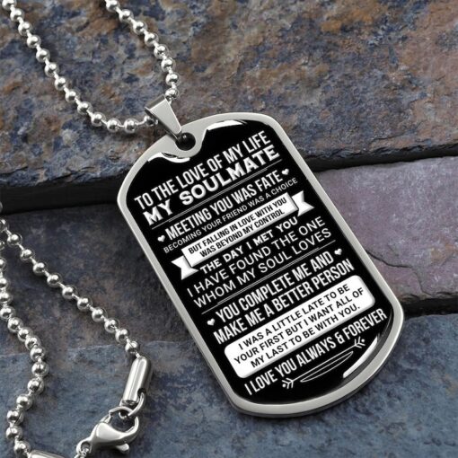 Personalized Valentine's Day Gift for Soulmate, Anniversary Gifts for Him, Custom Engraved Dog Tag Necklace