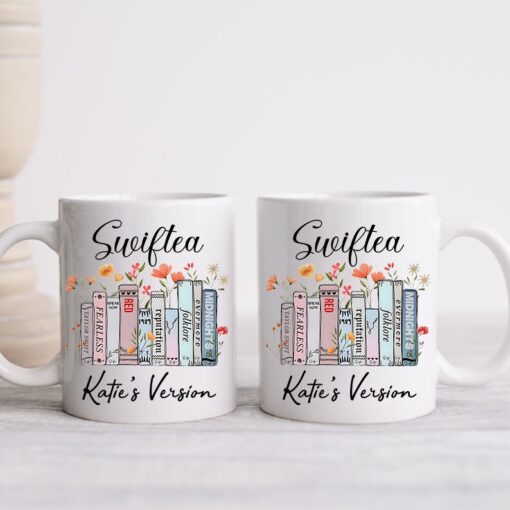 Swiftea Ceramic Mug, Floral Music Eras Mug, Swiftea Coffee Mug, Music Album as Books, Cute Floral Hot Drink Mug