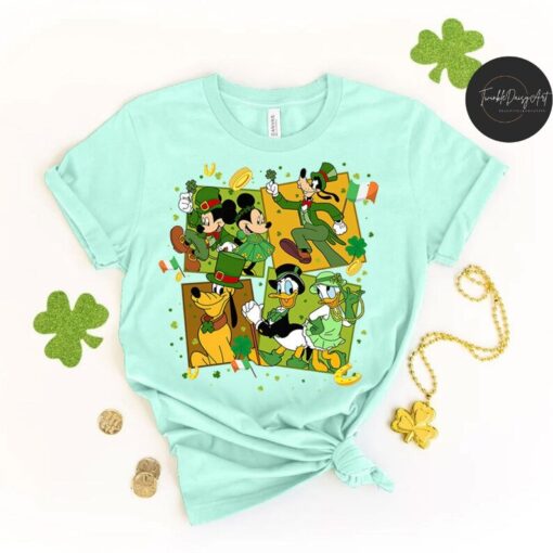 Mickey and Friends Disney Happy St. Patrick’s Day Shirt, WDW Disneyland Four Leaf Clover Shamrock Shirt