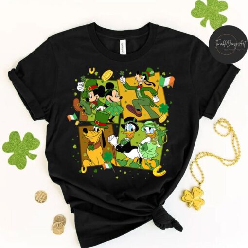 Mickey and Friends Disney Happy St. Patrick’s Day Shirt, WDW Disneyland Four Leaf Clover Shamrock Shirt