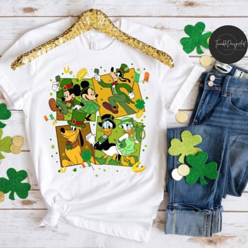 Mickey and Friends Disney Happy St. Patrick’s Day Shirt, WDW Disneyland Four Leaf Clover Shamrock Shirt