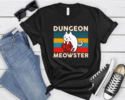 Dungeon Meowster Cat Throwing Dice T-Shirt, DnD Shirt, Dungeon Master, Tabletop RPG Tee, Tabletop Games, RPG Shirt