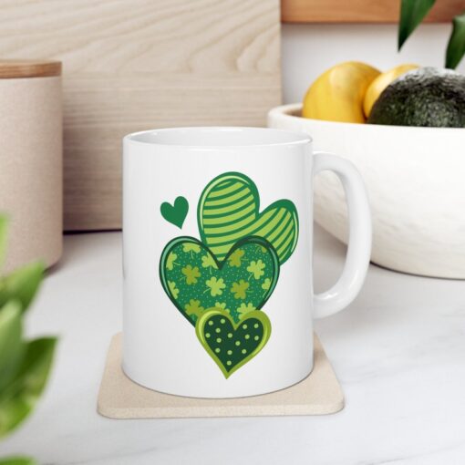 St. Patrick's Day Hearts 11oz Ceramic Coffee Mug, St. Patrick's Day Mug, St. Patrick's Day Gift Mug