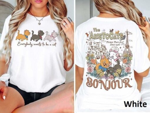 Vintage Two-sided Aristocats Bonjour Shirt, Floral Aristocats Shirt, Disney Cats Shirt, Everybody Wants Cat