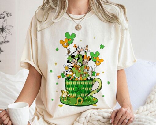 Mickey and Friends St Patrick's Day Shamrock Coffee Latte Shirt Family Matching Walt Disney World Shirt Gift Ideas Men