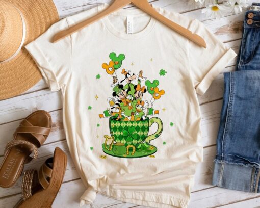 Mickey and Friends St Patrick's Day Shamrock Coffee Latte Shirt Family Matching Walt Disney World Shirt Gift Ideas Men