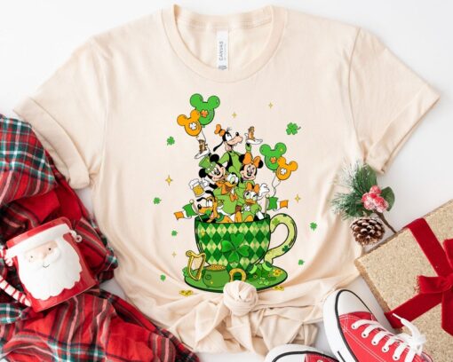 Mickey and Friends St Patrick's Day Shamrock Coffee Latte Shirt Family Matching Walt Disney World Shirt Gift Ideas Men