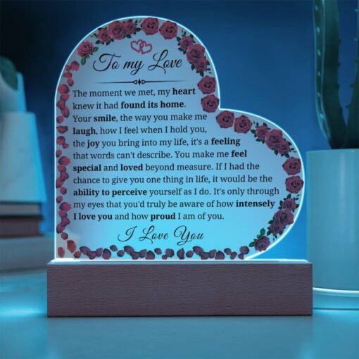 To my love, Romantic Christmas gifts, Wife Acrylic heart plaque, Valentines day gift, Husband Anniversary Gift