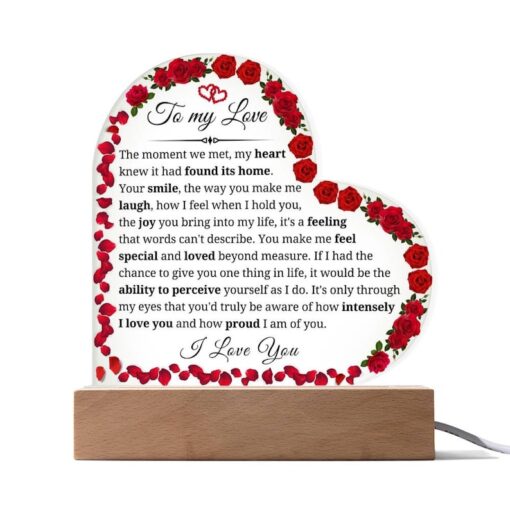 To my love, Romantic Christmas gifts, Wife Acrylic heart plaque, Valentines day gift, Husband Anniversary Gift