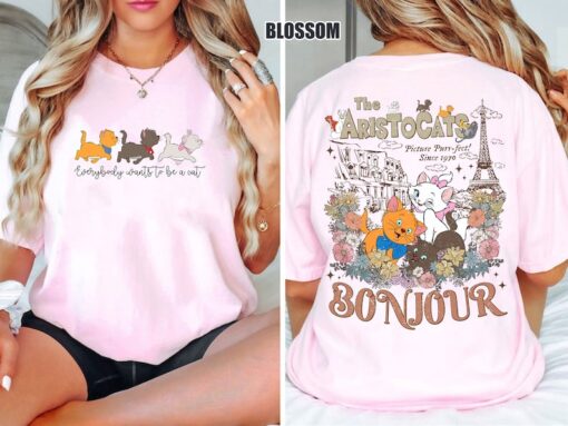 Vintage Two-sided Aristocats Bonjour Shirt, Floral Aristocats Shirt, Disney Cats Shirt, Everybody Wants Cat