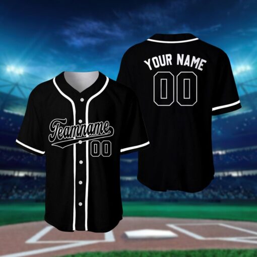 Personalized Team Name And Number Baseball Jersey, Custom Black White Baseball Jersey