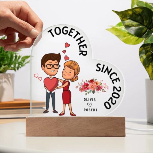 Together Since - Couple Personalized Custom Heart Shaped Acrylic Plaque, Gift For Husband Wife