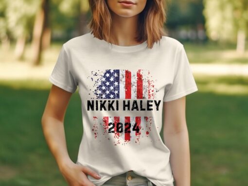 Nikki Haley 2024 T shirt, Patriotic Nikki Haley 2024 T-Shirt, American Flag Distressed Design