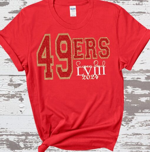 Super Bowl Football Faux glitter 49ers Comfort Colors San Fransisco Football Superbowl 2024 Las Vegas football 49 ers