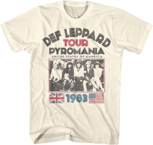 Def Leppard 1977 English Rock Band 1983 USA Pyromania Tour Natural Adult T-Shirt