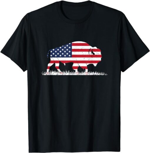 US Flag Buffalo Wildlife Animal Gift Buffalo T-Shirt