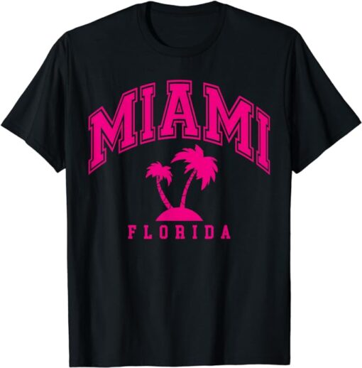 Miami Beach Florida Palms Palm Trees Preppy Varsity Pink T-Shirt