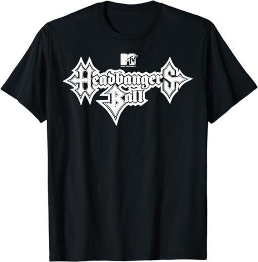 MTV Headbangers Ball: Classic Fit, Round Neck, Short Sleeve Black Metal Text T-Shirt