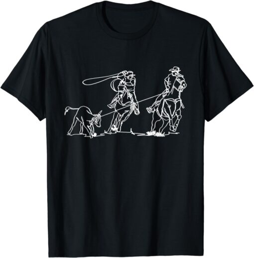 Team Roping Rodeo Cowboy Western Country One Line Art T-Shirt