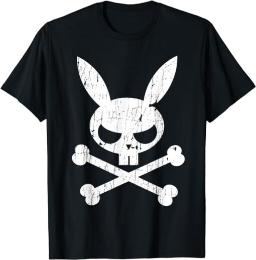 Vintage Scary Skull And Crossbones Bad Rabbit Horror Bunny T-Shirt