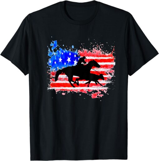 American Flag Cowhorse Horse Calf Roping T-Shirt